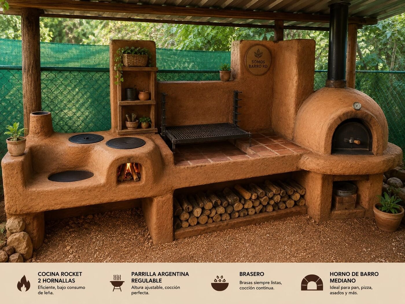 Piro Quincho, cocina exterior y espacio de fuego completo