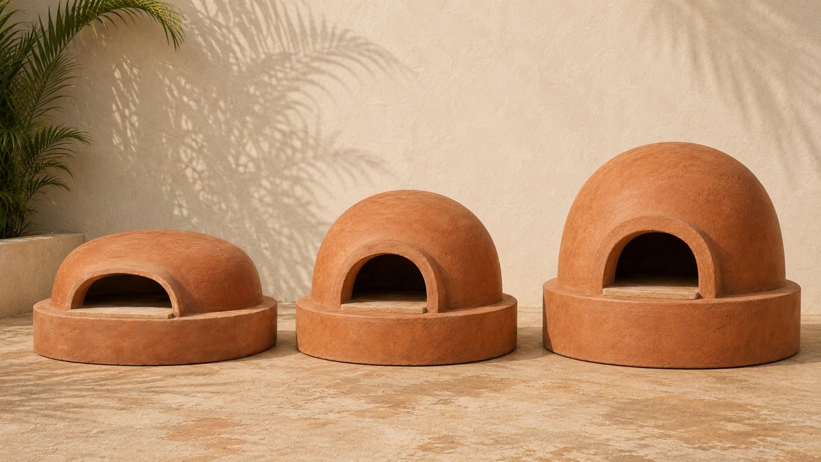 Comparativa de los tres hornos Piro Barro: Napo, Mixto y Masa, mostrando la diferencia de altura y volumen