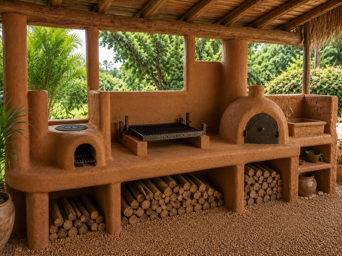 Piro Quincho, cocina exterior y espacio de fuego completo